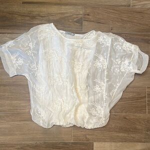 Cream Oversized Embellished Short Sleeve Blouse